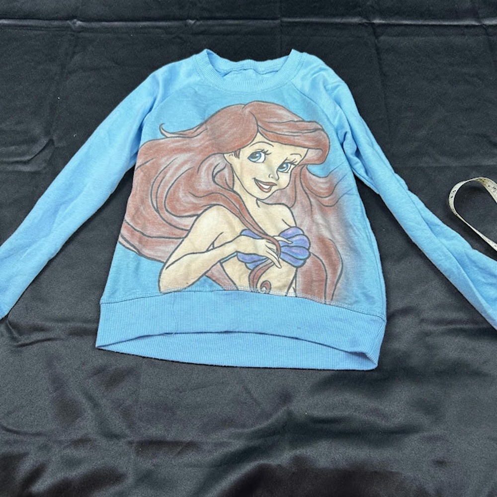 Disney The Little Mermaid Ariel Graphic Sweatshirt Light Blue Raglan Crew Neck
